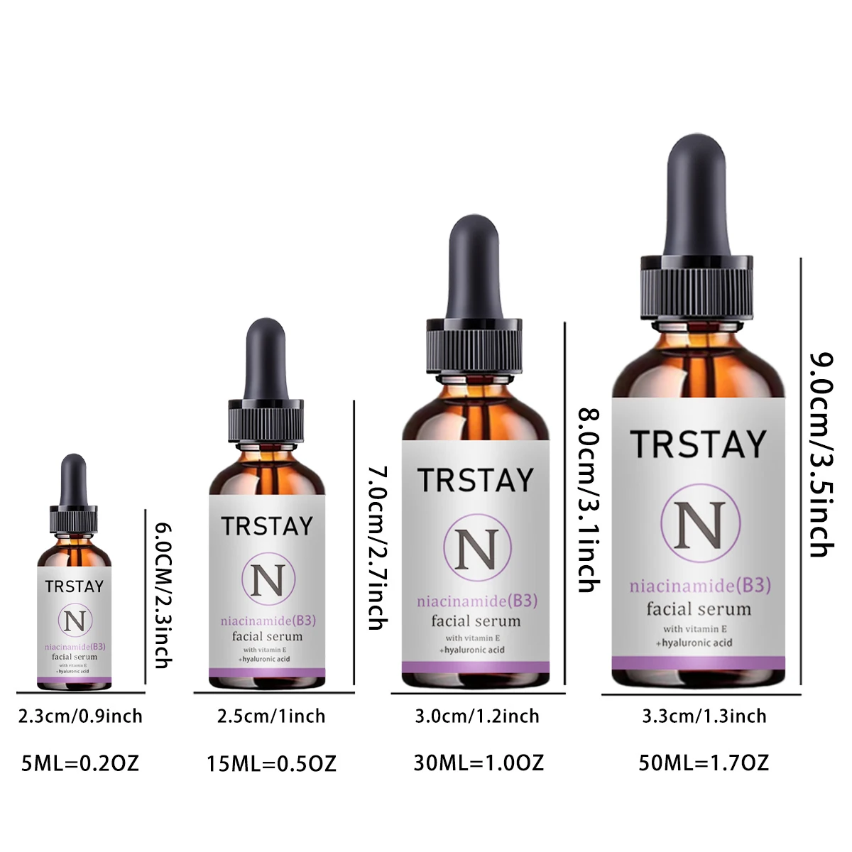 5ML/15ML/30ML/50ML/  TRSTAY  Nicotinamide (B3)  Facial serum  Using vitamin E+penetration  Hyaluronic acid  Accelerate collagen 6