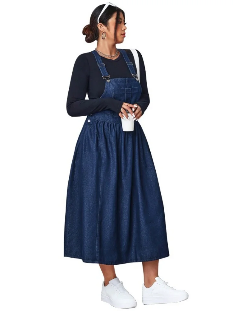 Wmstar Plus Size Dress Denim Women Wholesale New Style Slip Swing Elegant Casual Fashion Pockets Summer Drop Shopping XL-5XL