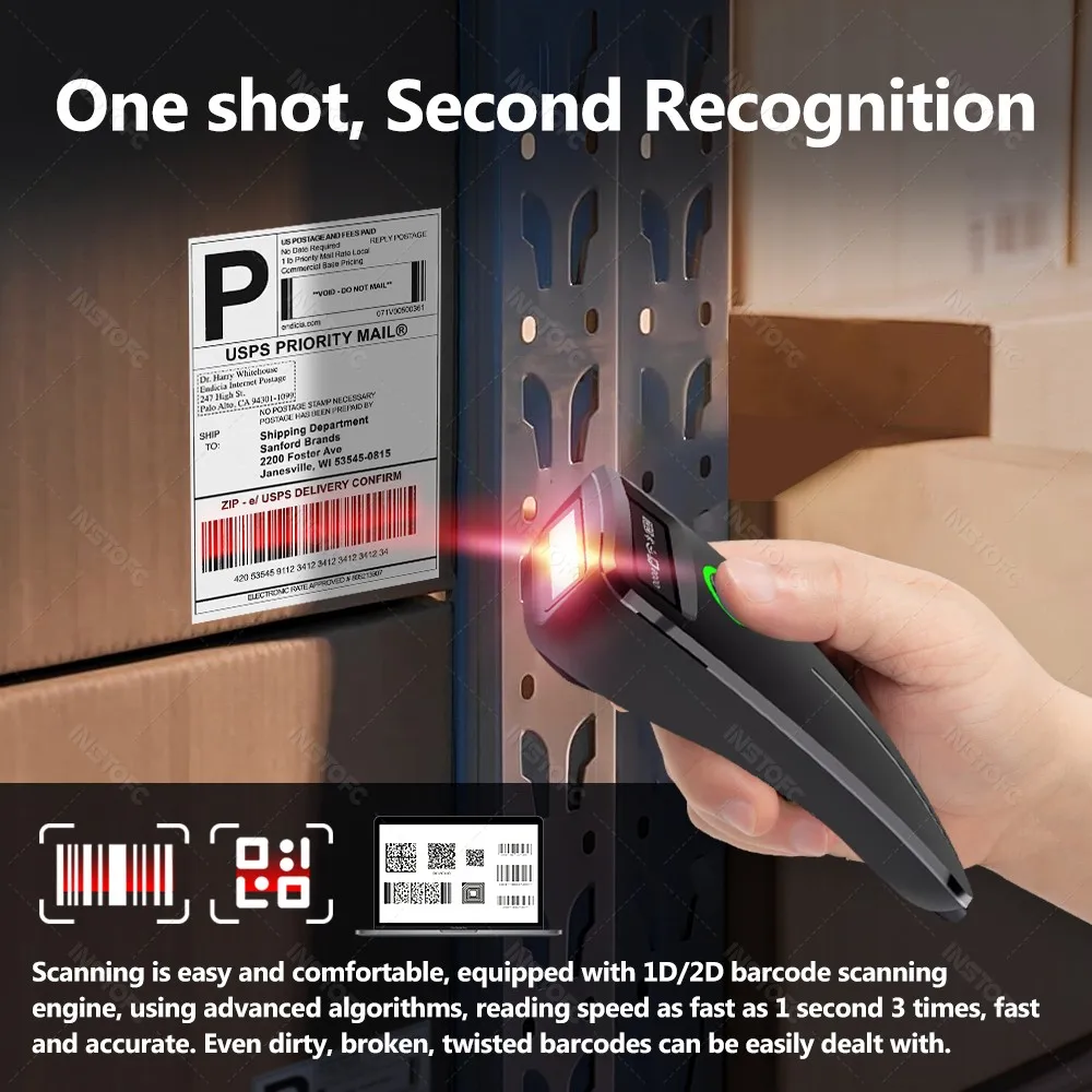Barcode Scanner Wireless 1D 2D QR Code Scanner USB Bluetooth Mini Portable QR Reader IOS Android Windows for Mobile Payment
