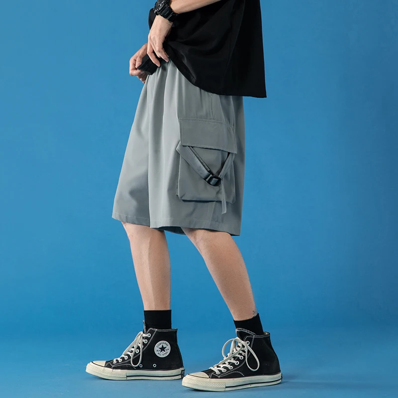 

Summer Five Points Casual Pants Loose All-match Straight Wide-leg Shorts Oversize Casual Sports Solid Color Pocket Overalls Thin