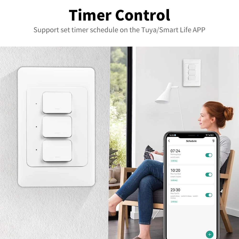 Tuya WiFi/Zigbee Smart Wall Light Push Button Physical Switch 100-240V 1/2/3 Gang Remote Control Work with Alexa Google Home