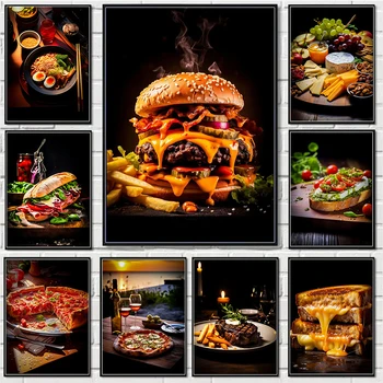 Food Poster Meat Burger Pizza Prints Canvas Painting Restaurant Decoration Wall Art Picture Home Kitchen Decor Gifts Cuadros