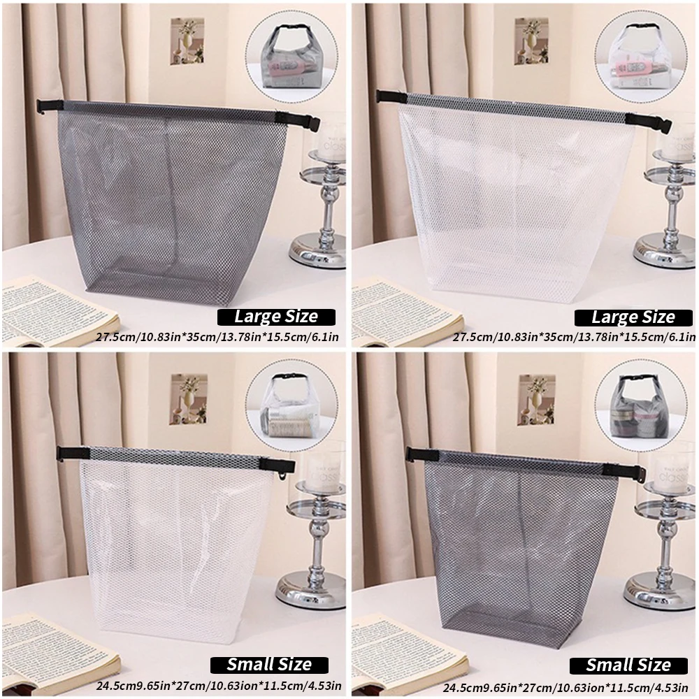 Waterproof Mesh Toiletry Bag - Drawstring Cosmetic Organizer with Quick-Release Buckle and Transparent Travel Pouch