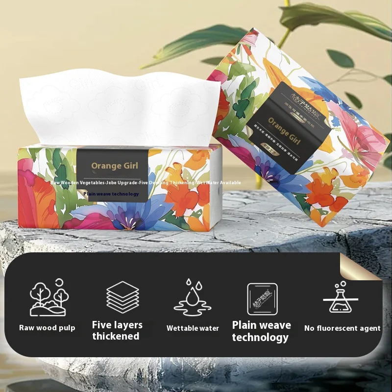 Large Pack of 400 Sheets of Original Wood Pulp Napkins Thickened Five Layers Can Be Wet Water Mother and Baby Facial Tissues