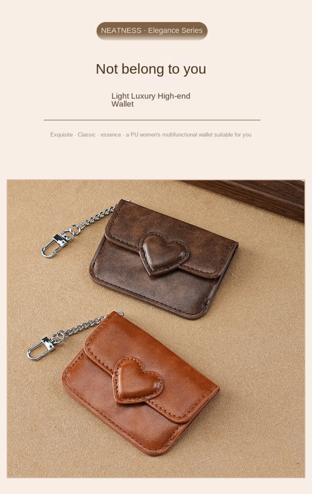 Mode PU Leder Mini Karte Brieftasche Herzförmige Multi-karte Geldbörse Leichte Frauen Männer Karte Halter Bargeld Münze tasche – Detail 2