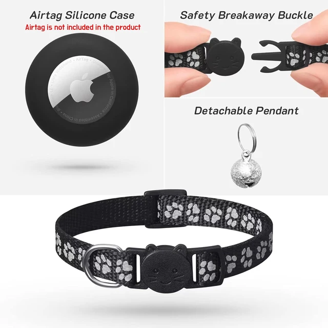 AirTag Pet Collar for Girl Boy Cats , Reflective Kitten Collar with Apple Air Tag Holder and Bell Quick Breakaway Release 4