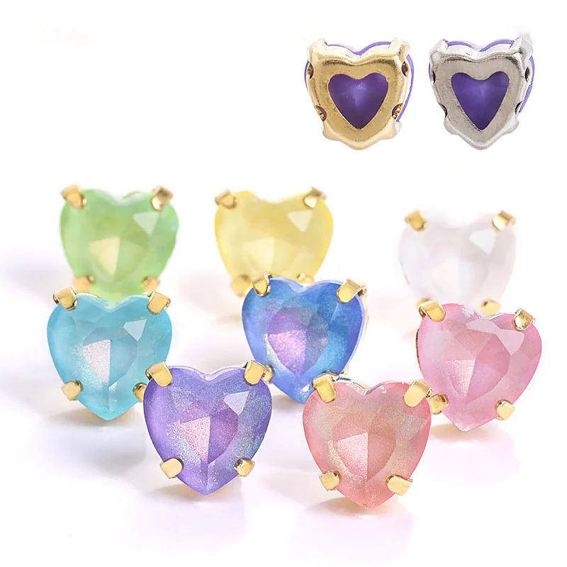 

8mm K9 Aurora Mocha Heart Shape Sewing Crystal Glass Rhinestones For Wedding Dress Jewelry Making 12pcs/Bag