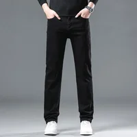 Fashion Men Straight Leg Jeans Man's Casual Black Streetwear Denim Trousers Male Cool Solid Simple Slim Fit Cheap Denim Pants 2