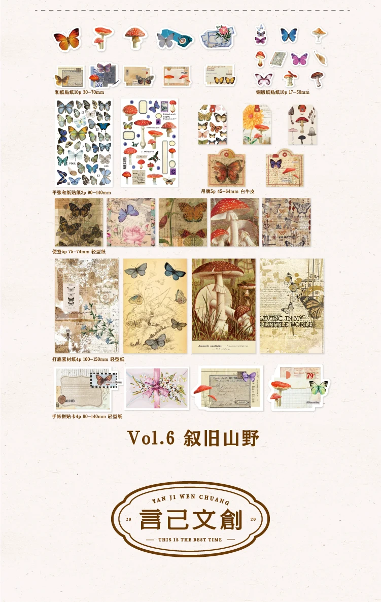 Yoofun 40 teile/paket Vintage Collage Junk Journal Dekoration Material Pack Multi-material Papiere Aufkleber für Scrapbooking Handwerk – Detail 13