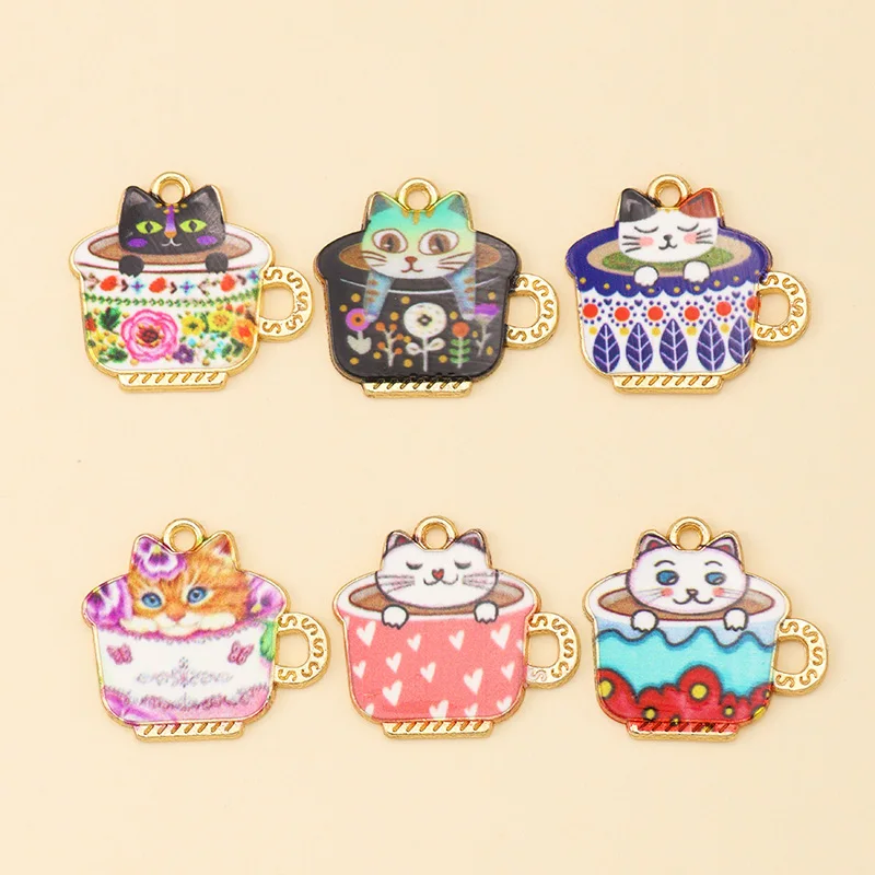 20Pcs 12*16mm Multicolor Enamel Cute Cat Charms for Jewelry