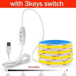 Dimmable High - Density Flexible LED Strip Light with USB and ON/OFF Switch (Warm white)