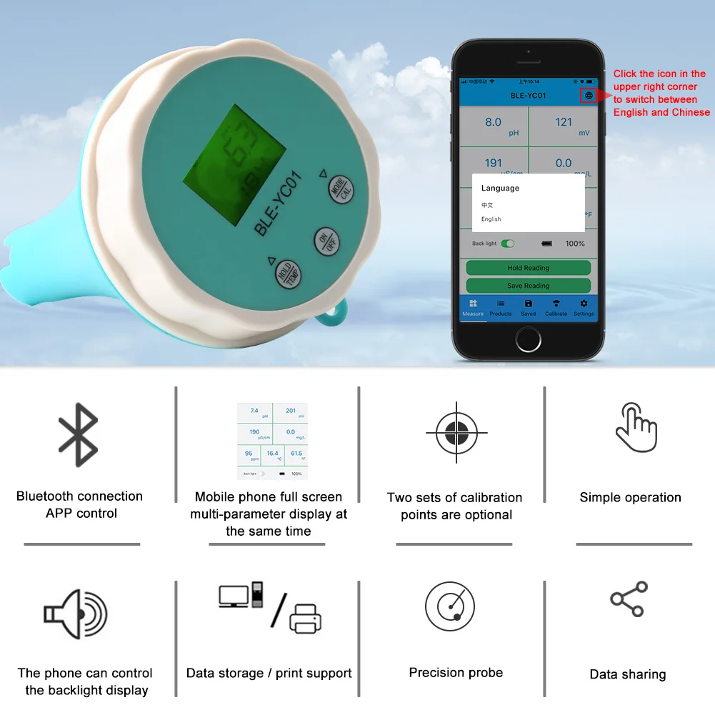 Digital Intelligent 6-in-1 Water Quality Detector For Measuring CL ORP EC TDS Temp PH Meter Online Monitoring Of Swimming Pool