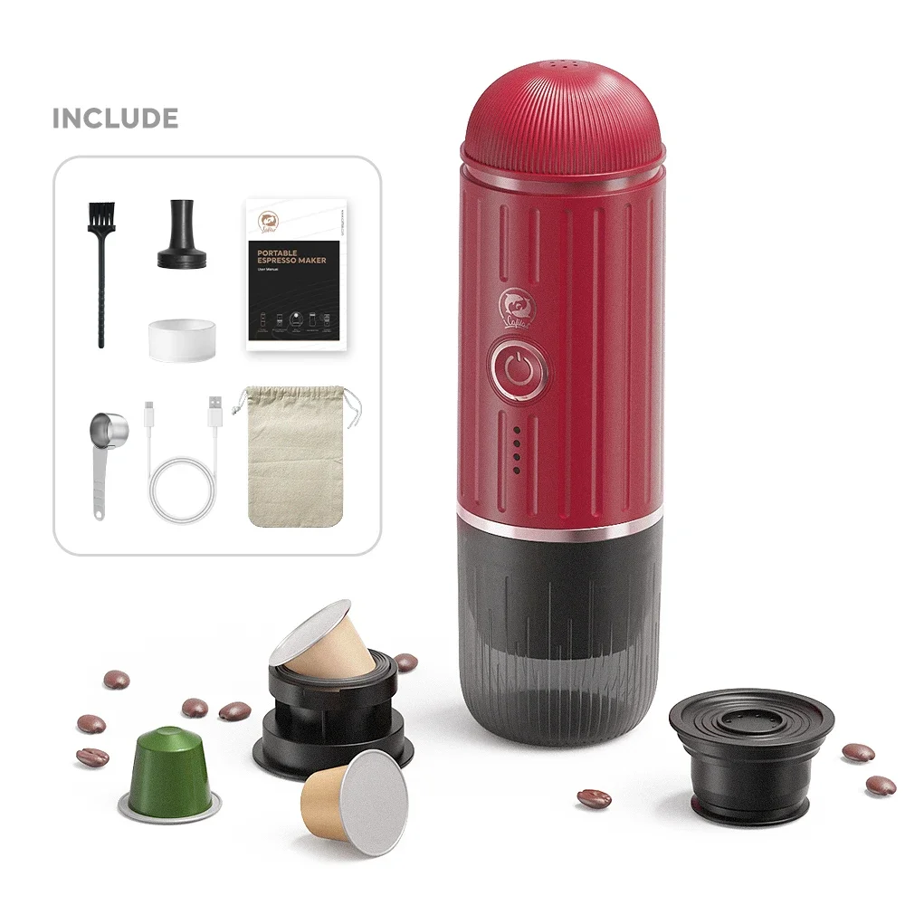 ICafilas Portable ME2218 Mini 2-in-1 Italian capsule coffee maker automatically heats and grinds outdoor sports trips 5