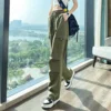 Green Women Tech Pants Drawstring Black Low Waist Wide Leg Trousers Oversized Sweatpant Baggy Joggers Streetwear Cargo Pant 1