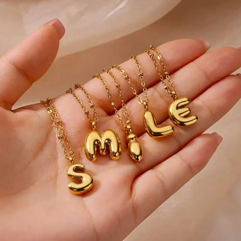 Stainless Steel Necklaces Women Gold Color A-Z
