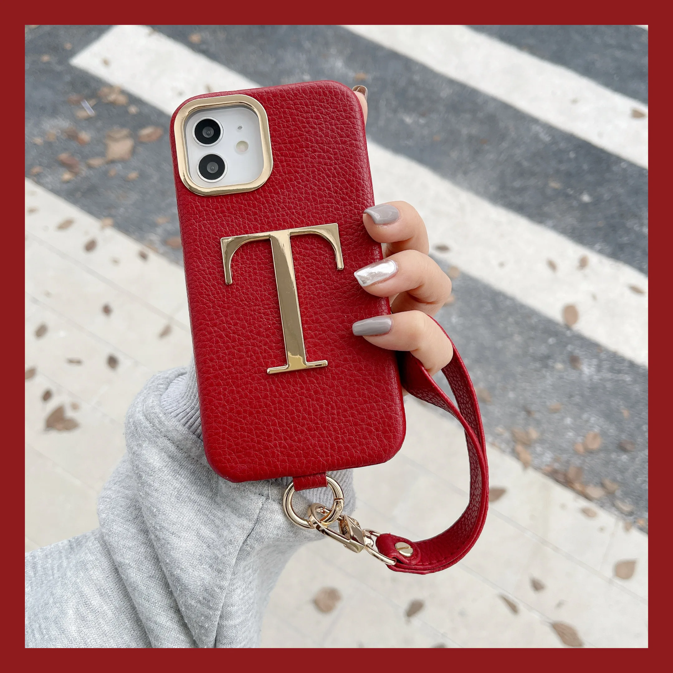New Female Leather Custom Initial Leather Hand Rope Gold Letters Phone Case For iPhone 15 14 14ProMax 14Plus 13Promax 13 12 11
