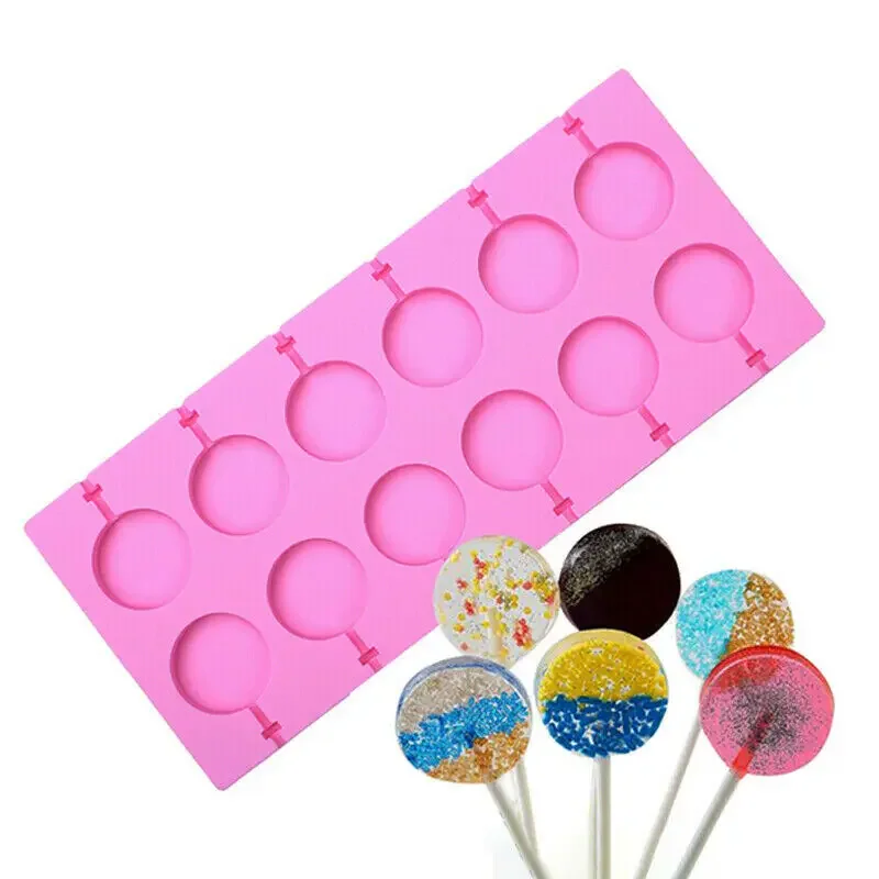 

12 Hole 3.5CM Chocolate Sticks Cake Biscuit Silicone Round Lolly Lollipop Mould For Chocolate Lolly Cake Decorating