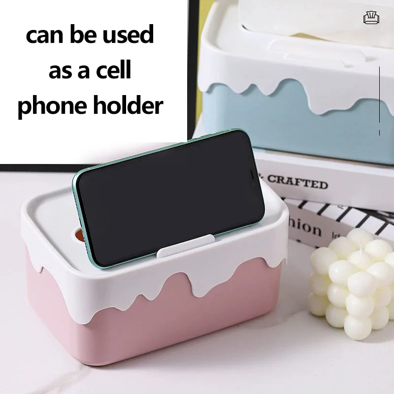 Cute Napkin Storage Box Creative Cell Phone Holder-Household Living Room Storage Tissue Box Paper Box Multi-Functional Organizer 3