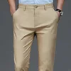2024 Summer New Thin Ice Silk Stretch Men's Pants Casual Elastic Waist Smooth Trouser Pants Male Brand Clothing 5 Colour