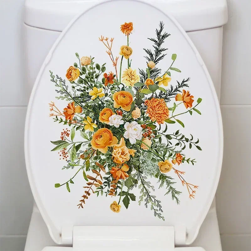 Bathroom Toilet Stickers Modern Minimalist Flowers Pattern Self-adhesive Paintings for Bathroom Decorations Wall Stickers
