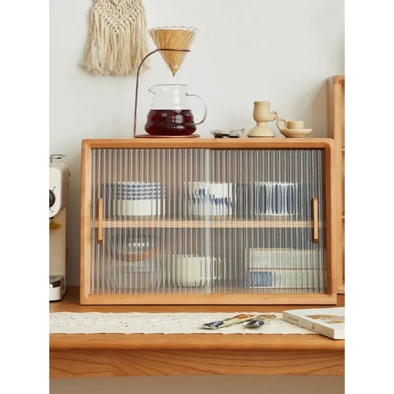 Cherry wood storage cabinet Solid wood light luxury household Japanese dining side cabinet Countertop locker Coffee cup display 3