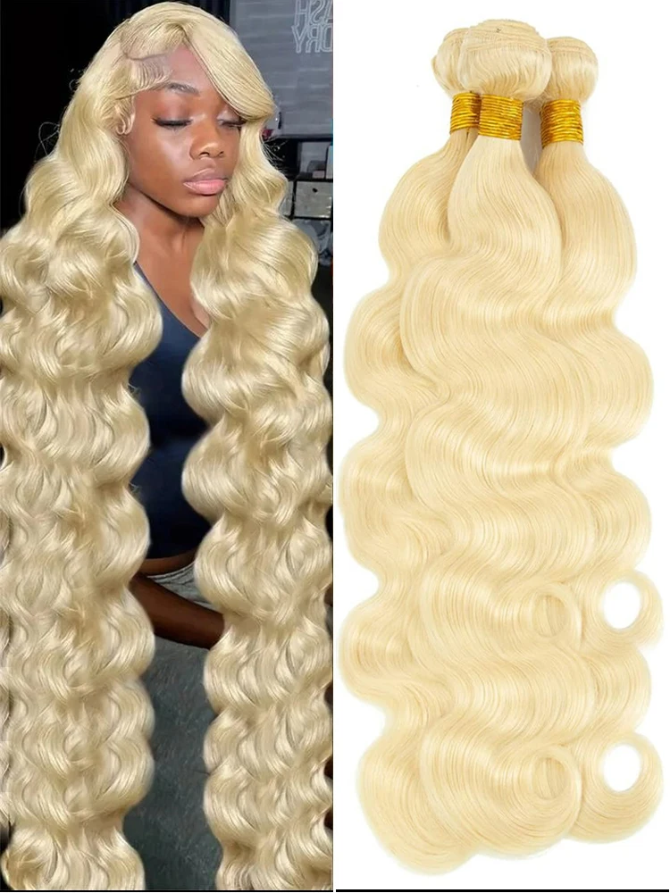 Blonde Colored Body Wave Bundles Human Hair Brazilian Remy Human Hair Extensions 3/4 Bundles 613 Human Hair Extensions Human Hair Human Hair Bundles