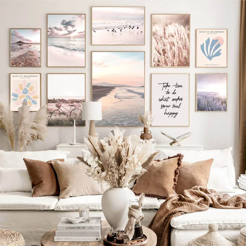 

Autumn Sunset Grass Bird Beach Canvas Painting Scandinavian Nature Landscape Poster Print Nordic Art Wall Picture Home Decor