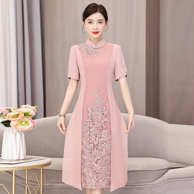 

2023 summer new embroidery improved cheongsam evening gown