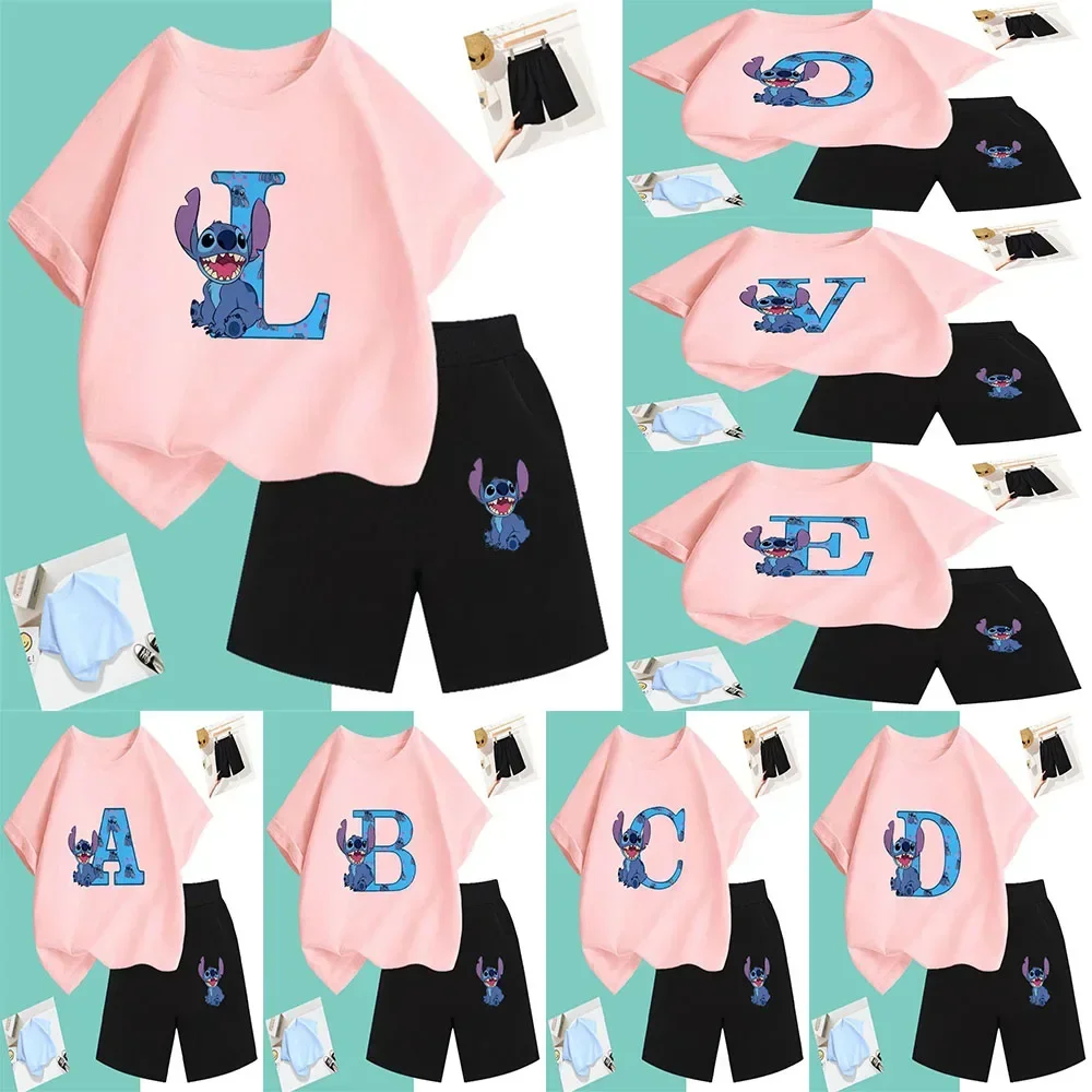 Lilo And Stitch t shirt Set Birthday Lucky Letter Cotton Children's Wear Girls And Boys Sports Shirts Comic T-shirts Baby Casual kids clothing set,kids t shirt,kids sports suit,children sports suit,girls clothing set,boys clothing set