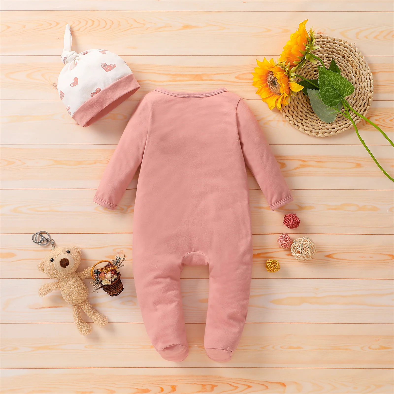 PatPat 2pcs Jumpsuit Baby Girl Clothes 95% Cotton Autumn Infant Newborn Romper Long-sleeve Cute Footed with Hat Set for Babies