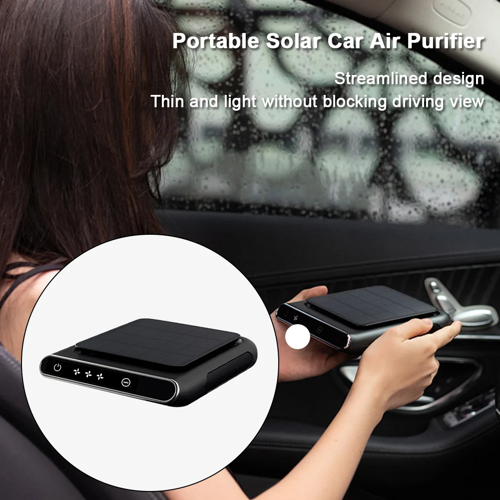 Solar PM2.5 HEPA Filter USB Rechargeable Negative Ion Deodorant Smart ON/OFF Air Purifier Portable Wireless Air Ionizer