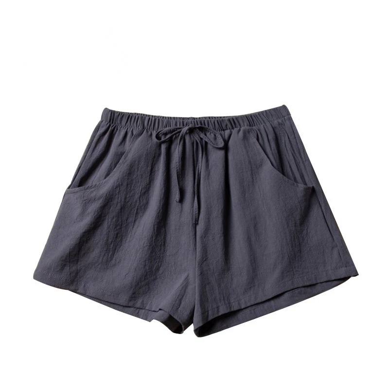 2022 Summer Casual Cotton Linen Shorts Women Soild High Waist Wide Shorts Female Elastic Waist Beach Shorts Pants with Pocket trendy clothes Shorts