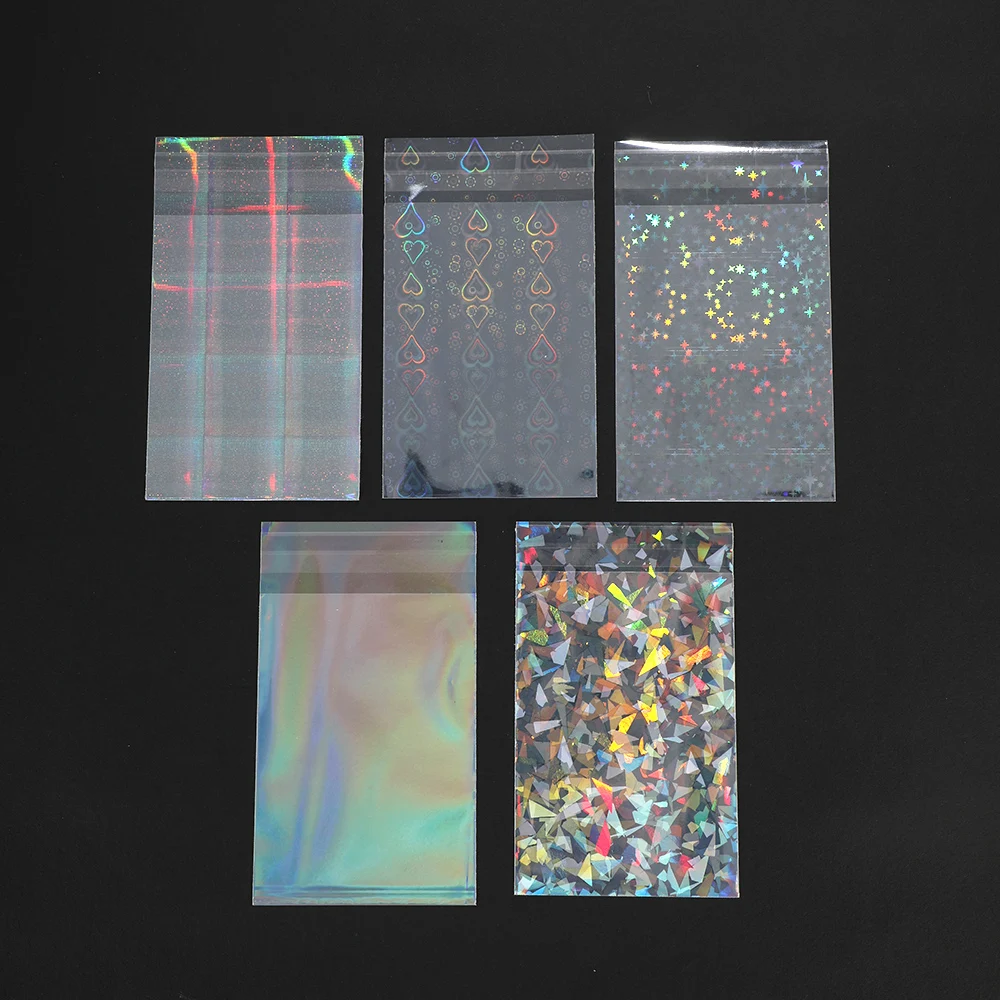 Card Holder Card Protector Idol Card Protector Photo Card Holder Memory Card Protector 50Pcs Laser Flash OPP Plastic Bags Jewelry Gift Packing DIY Photocard Holder Self Adhesive Cookie Candy Packaging Cellophane Bag