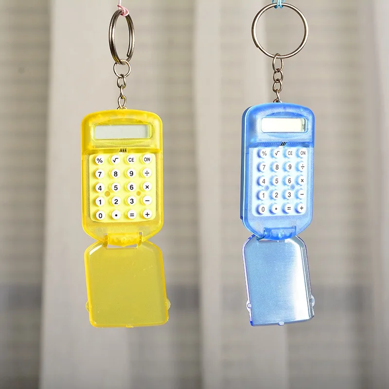 Mini Transparent Flip Calculator Portable Calculators Students' Supplies Gift Cute Calculator with Keychain