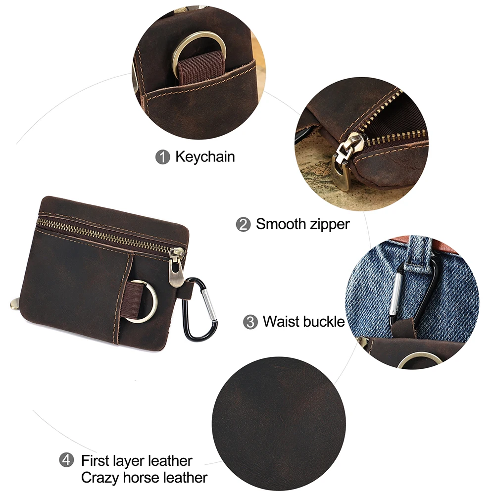 New Men Tactical Wallet EDC Molle Pouch Zipper Pack Genuine Leather Portable Key Card Case Outdoor Sports Coin Purse Hunting Bag