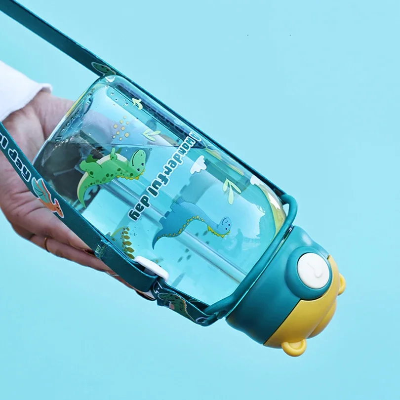 1PC Cute Water Bottle with Straw and Handle For Kids Leakproof Portable Drinking Bottle Cup Free BPA Outdoor School Water Bottle