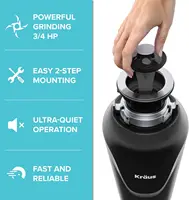 Continuous Feed Garbage Disposal with 3/4 Ultra-Quiet Motor for Kitchen Sinks with Power Cord and Flange Inc 2