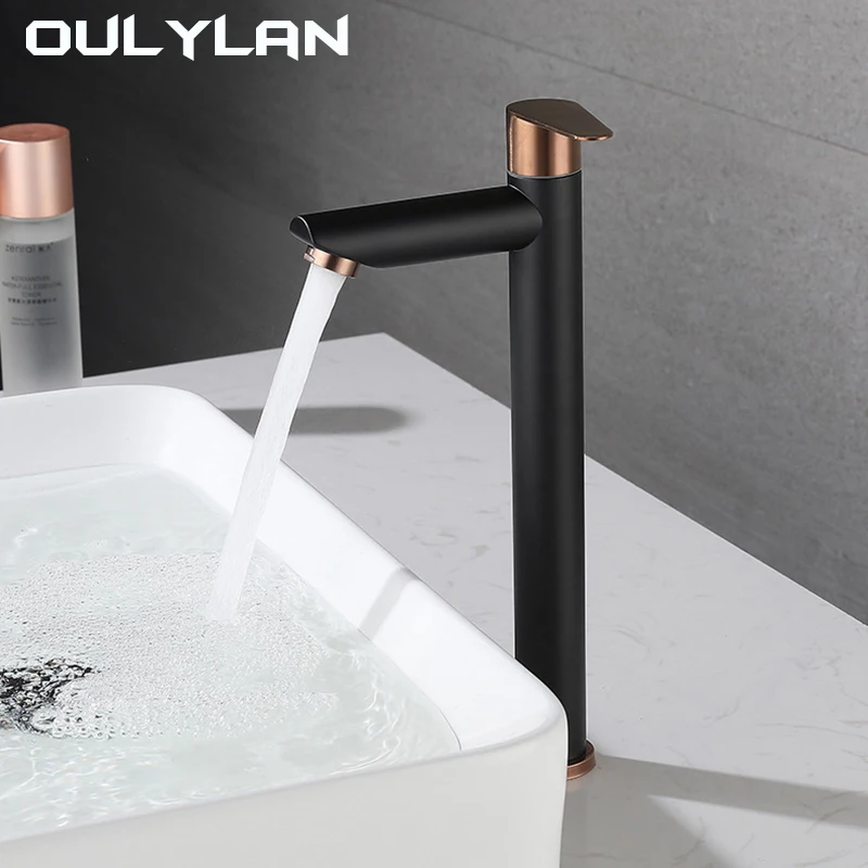 

Oulylan Basin Faucets Single Cold Water Bathroom Sink Faucets Black and Gold 304 Stainless Steel Single Handle Washbasin Tap