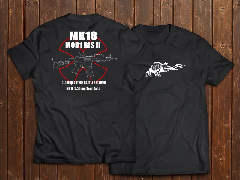 New MK18 CQB Gun Shooting Military Tactical Outdoor Training Competition Short Sleeve T-Shirt Streetwear Sport Tee