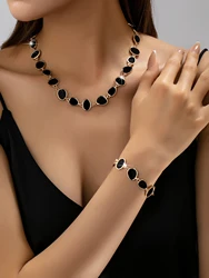 Elegant Women's Necklace and Bracelet Set - Trendy, Stylish, and Versatile (Black Zinc Plated)