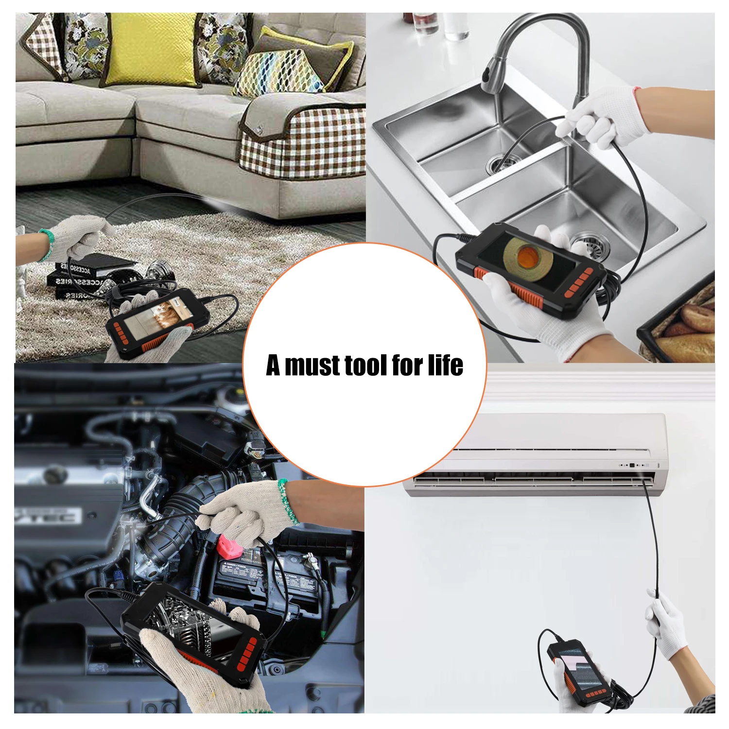 Inspection Camera Industrial Endoscope 1080P HD Borescope Inspection Snake Camera IP67 Waterproof 8 LED Lights 4.3 Inch LCD Screen 2600mAh Battery