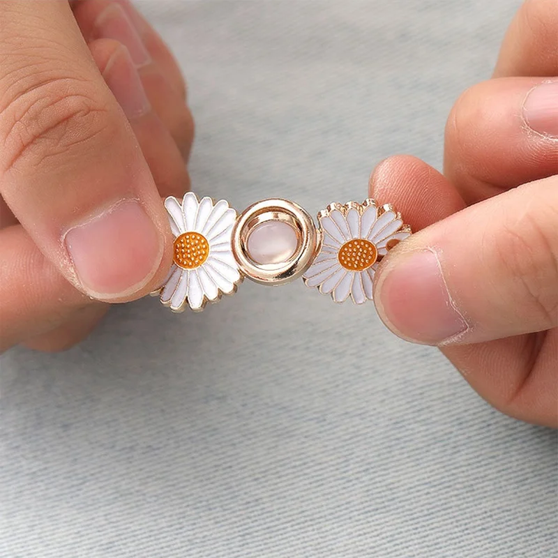 Reusable Metal Flower Buttons Pearl Snap Fastener Pants Pin Retractable Sewing-on Buckles for Jeans Fit Reduce Waist Accessories