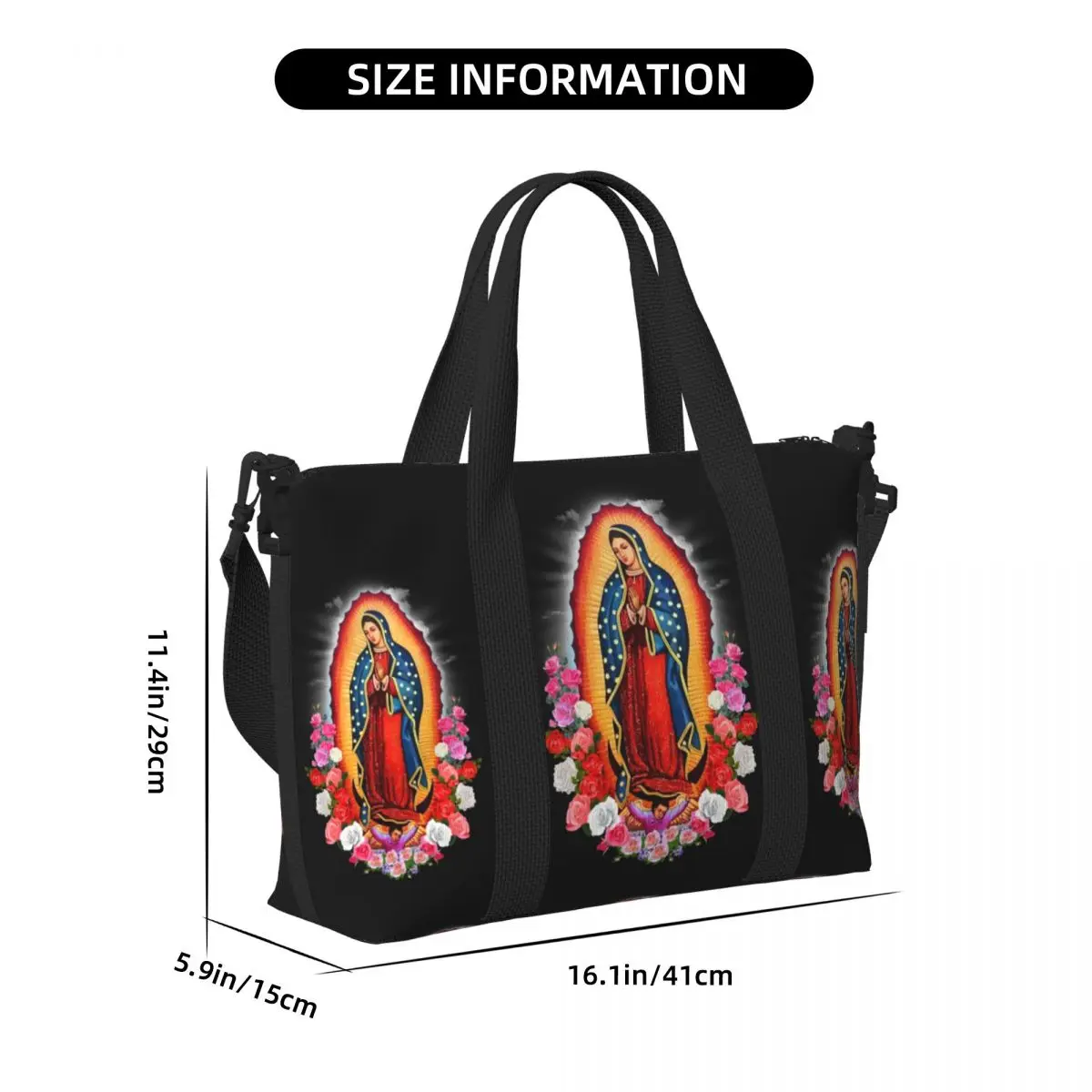 Virgin Mary Of Guadalupe Tote Bag Women Big Capacity Mexico Catholic Saint Beach Gym Travel Bags