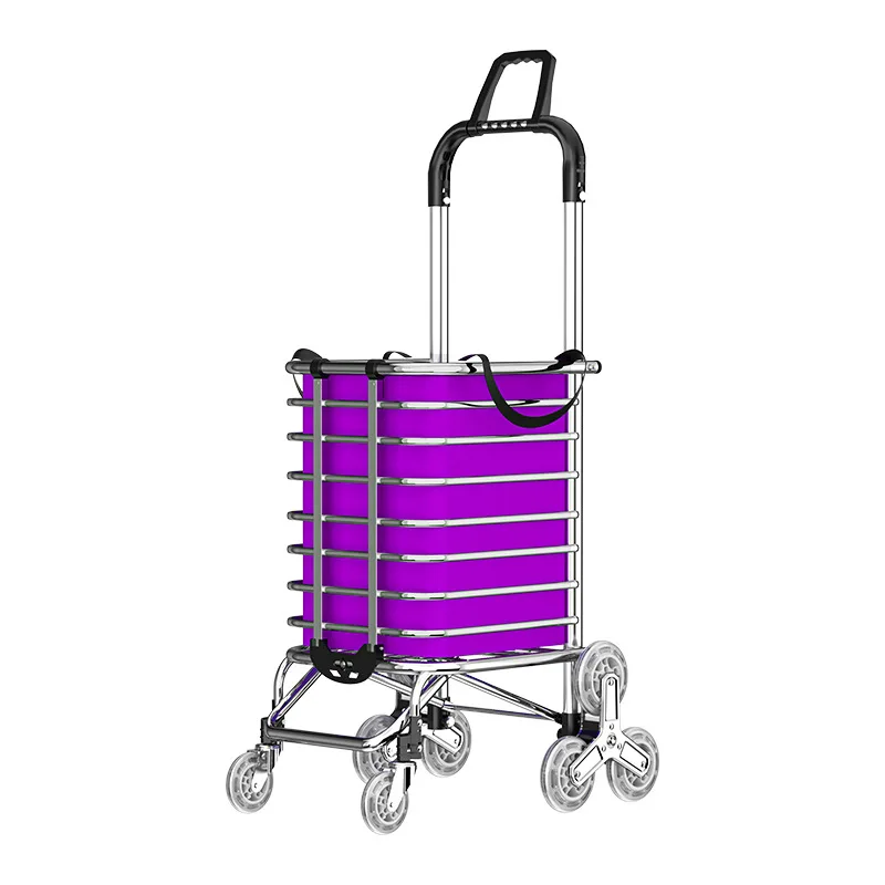Aluminium Alloy 3-Wheeled Supermarket Shopping Cart With Removable Canvas Bag Heavy Duty Folding Shopping Cart