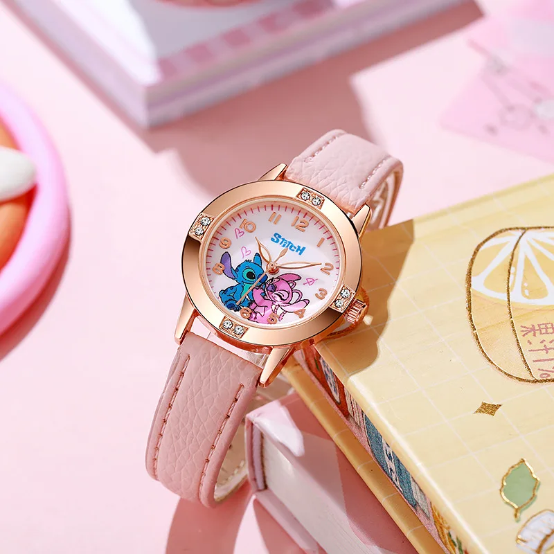 Disney Children's Watches Kids Boys Girls Cute Cartoon Stitch Imitation Diamond Wristwatch Belt Student Quartz Watch Gift 2