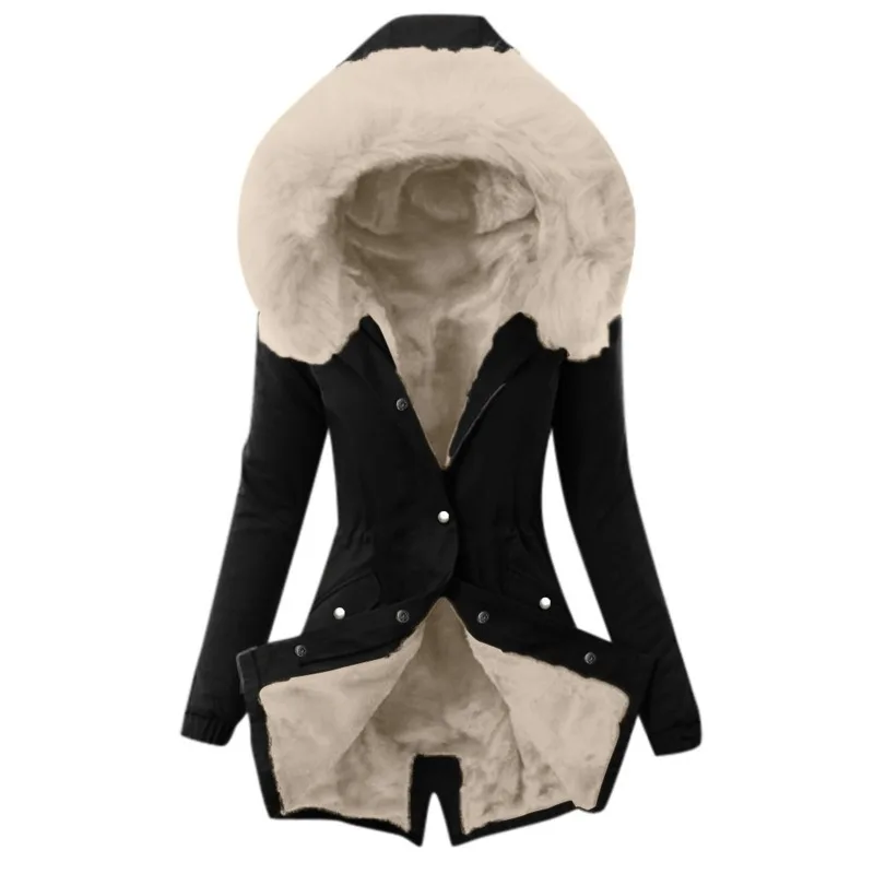 2023 Winter New Women Fur Collar Loose Solid Color Leisure Warm Cotton-Padded Clothes Female Mid-Length Fashion Hooded Parkas