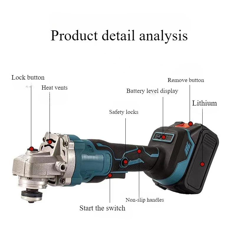 JANGKLFE 125mm Brushless Lithium Angle Grinder Cordless Cutting Machine Polishing Machine  High power 4