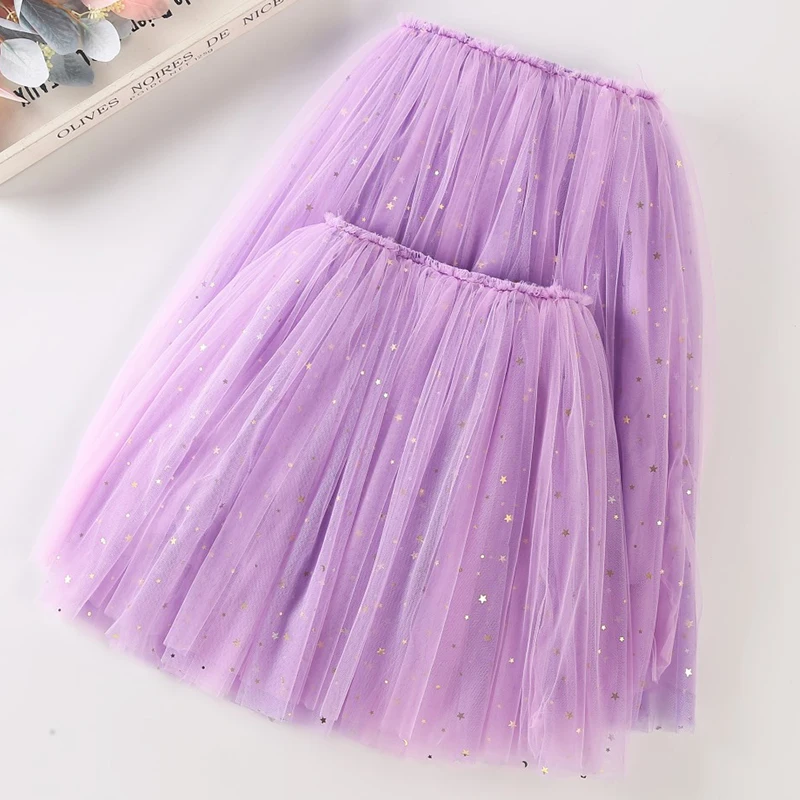Girls Skirts Cotton Lace Kids Princes Tutu Skirt Solid Children's Stars Skirt Ball Gown Summer Clothes Purple Sequin Tutu Party