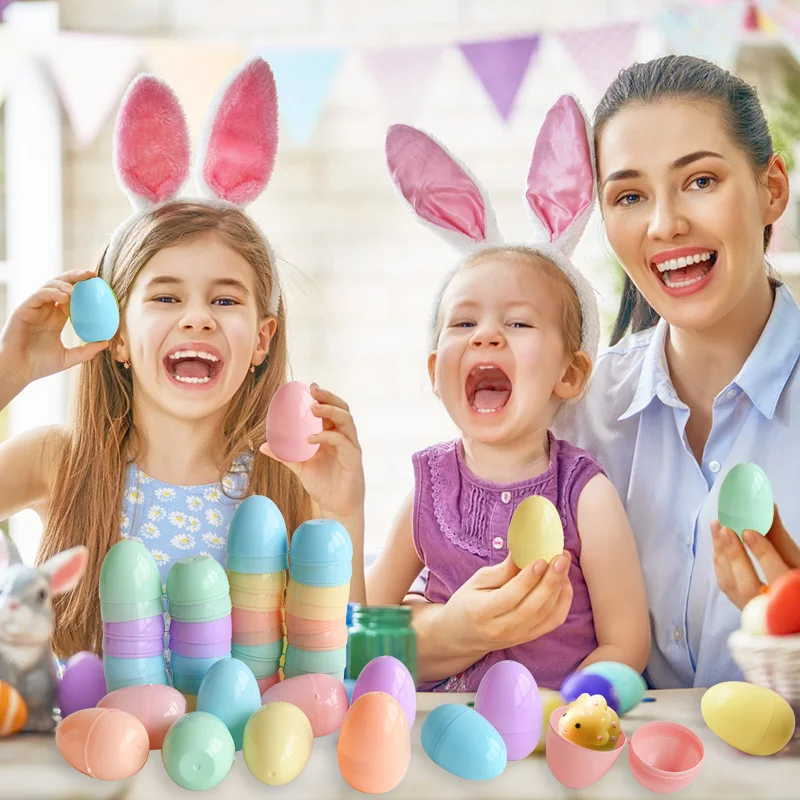 12/24Pcs Fillable Easter Eggs Candy Gift Packing Box Kids Hunt Game Props Surprise Plastic Empty Egg Easter Party Home DIY Decor