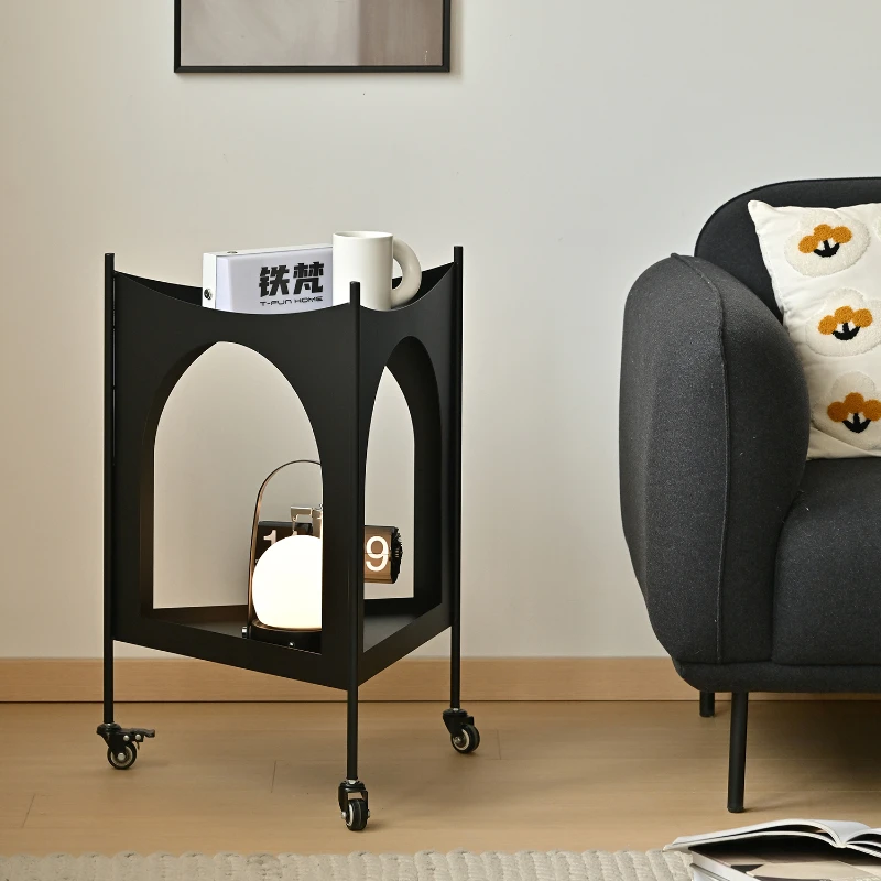 Ironfen Mobile Side Table, Small Black Tea Table for Living Room and Balcony, Creative Pushcart Coffee Table